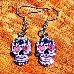 Sugar Skull Earrings Heart Eyes
